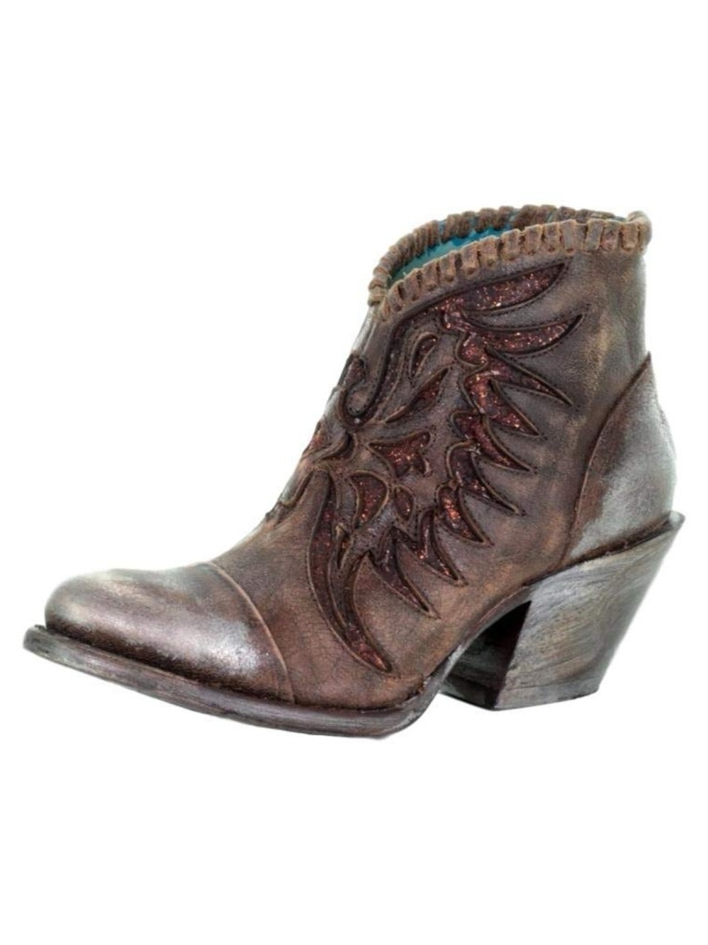 Women’s CORRAL brown leather glitter distressed ankle western boots- Size 6